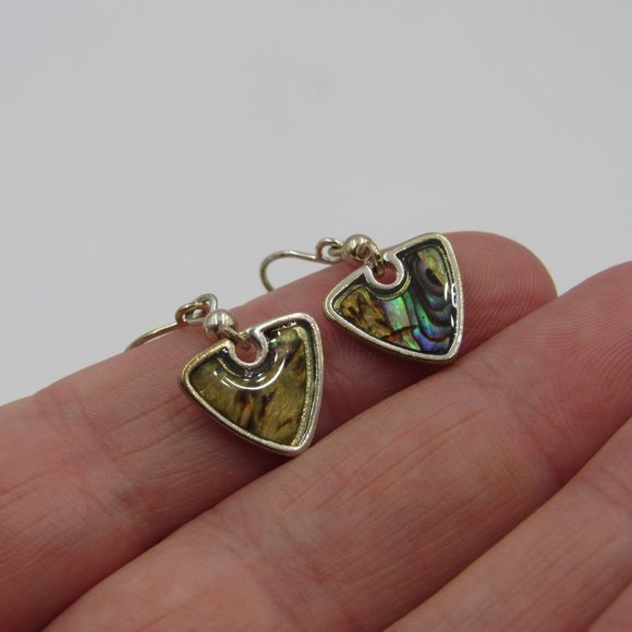 Silver Tone Tiny Abalone Shell Earrings Vintage - Picture 2 of 6